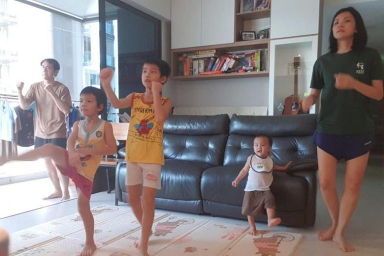 The Goh family doing a Body Combat workout together